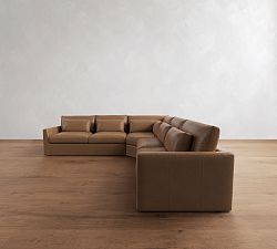 Westwood Fin Arm Deep Seat Leather 3-Piece L-Shaped Wedge Sectional (133&quot;)