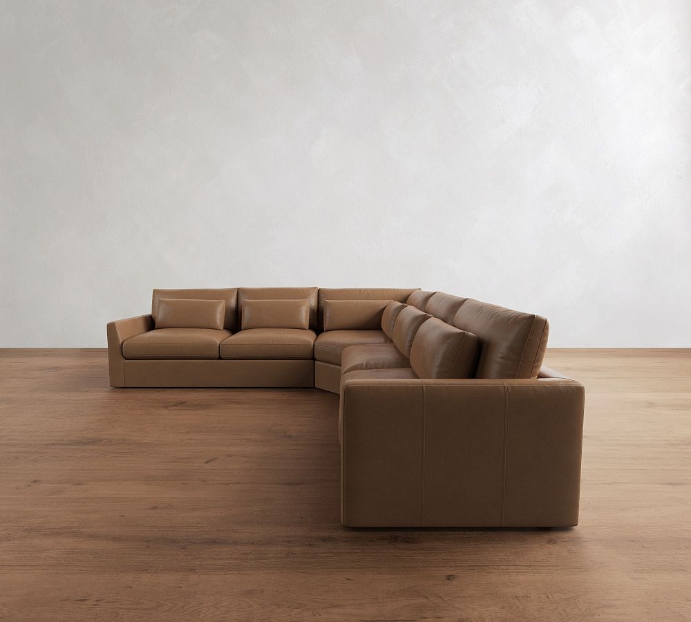 Westwood Fin Arm Deep Seat Leather 3-Piece L-Shaped Wedge Sectional (133&quot;)
