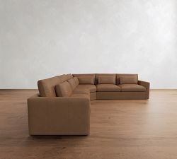 Westwood Fin Arm Deep Seat Leather 3-Piece L-Shaped Wedge Sectional (133&quot;)