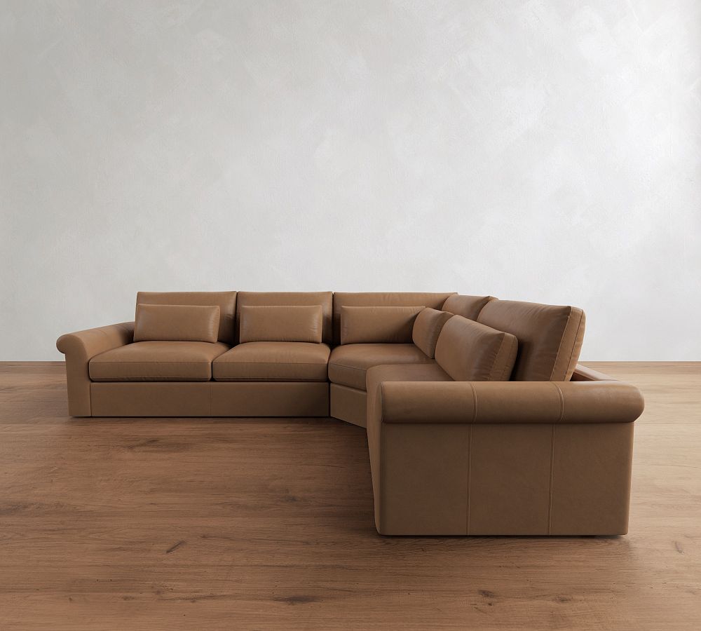 Westwood Roll Arm Deep Seat Leather 3-Piece Wedge Sectional (136&quot;)
