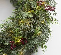 Faux Lit Cedar Wreath With Berries