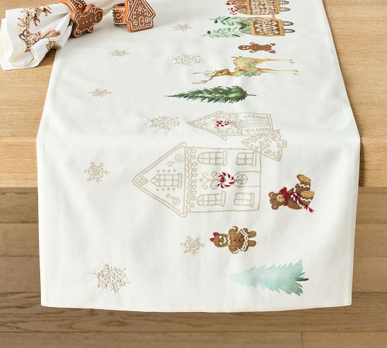 Gingerbread Train Embroidered Cotton Table Throw