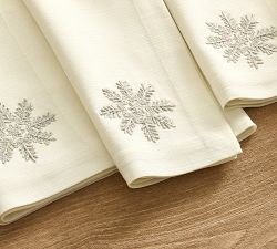 Snowflake Embroidered Cotton Napkins - Set of 4