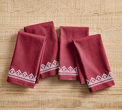 Fair Isle Embroidered Cotton Napkins - Set of 4