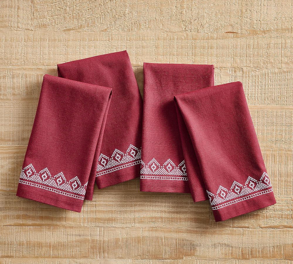 Fair Isle Embroidered Cotton Napkins - Set of 4