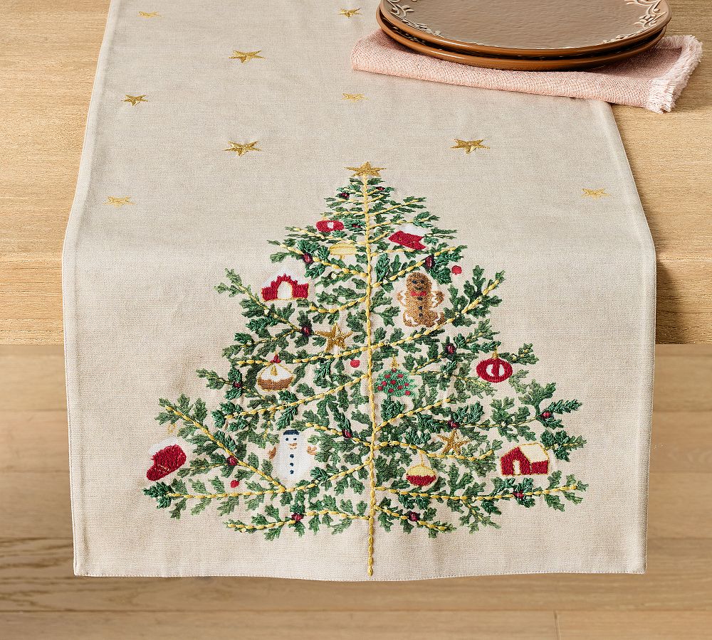 Nostalgic Embroidered Tree Table Runner