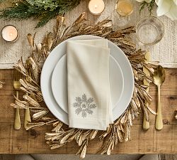 Snowflake Embroidered Cotton Napkins - Set of 4