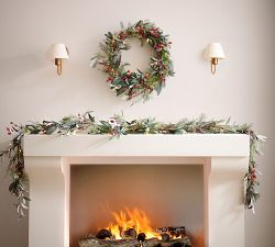 Lit Faux Eucalyptus and Berry Wreath &amp; Garland