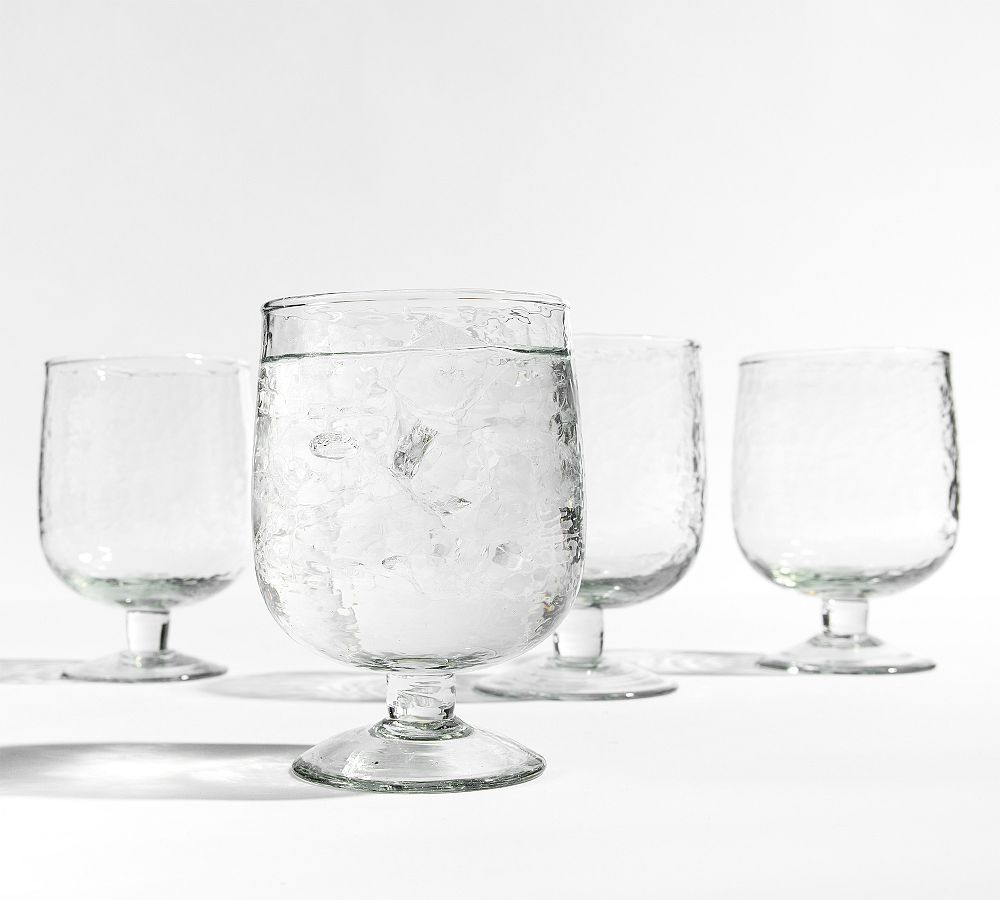 Open Box: Hammered Handcrafted Short Glass Goblets, Set of 4 - Clear