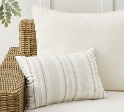 Open Box: Celine Striped Outdoor Performance Lumbar Pillow, 14" x 20" - Parchment