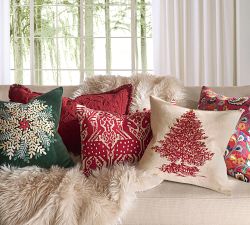 Winter Wreath Embroidered Pillow