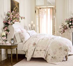 LoveShackFancy Floral Bow Patchwork Embroidered Quilt