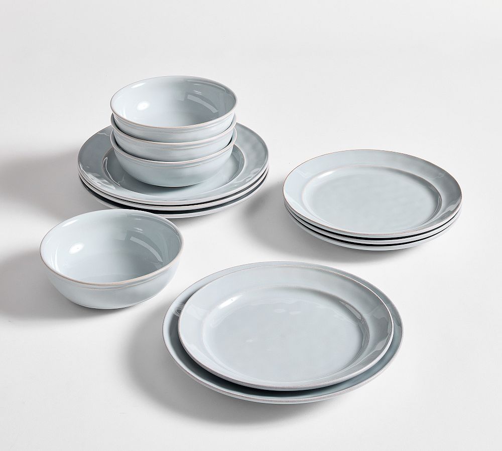 12pc Chambray Cambria Handcrafted Stoneware Dinner Plate and Cereal Bowl Set