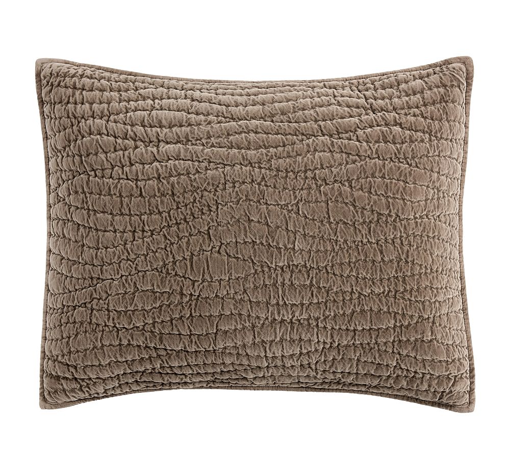 Washed Velvet Handcrafted Quilted Sham - Mochaccino, Standard, Set of 2