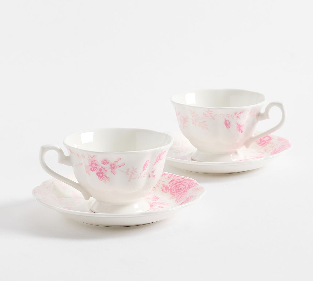 LoveShackFancy Rose Porcelain Teacups & Saucers - Set of 2 - Set of 2