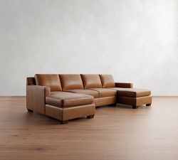 York Square Arm Leather Double Chaise Sectional (112&quot;-132&quot;)