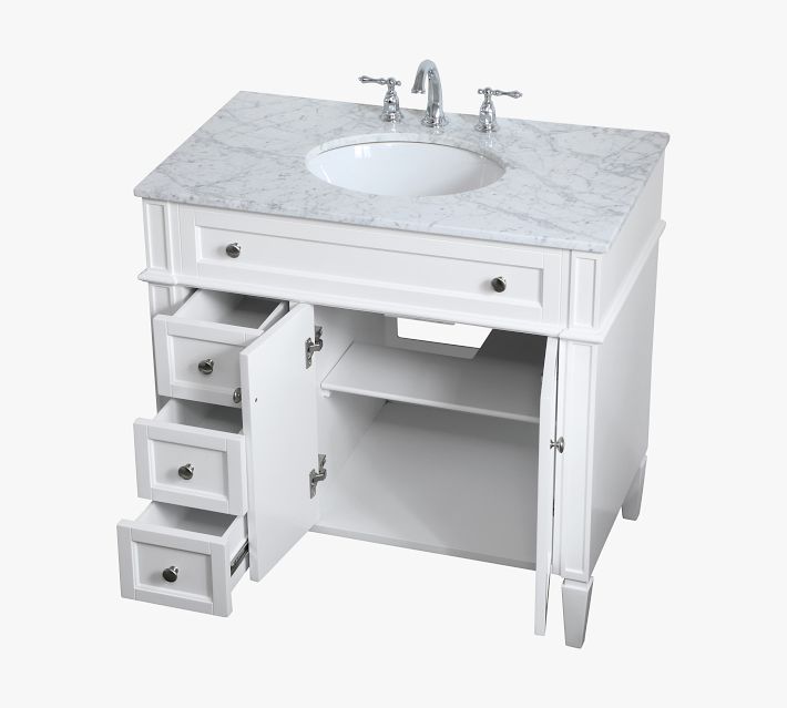 Open vanity with interior storage and basket