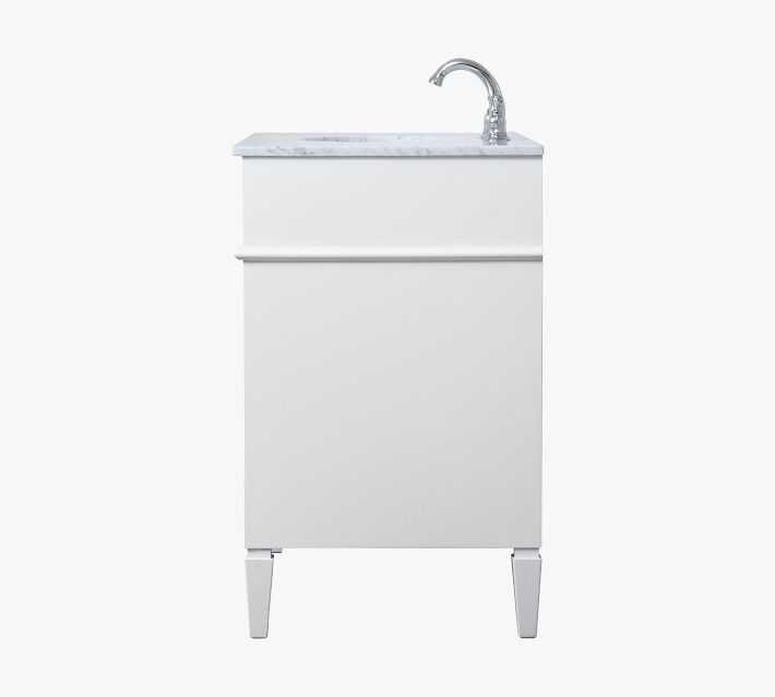 Slim vanity with marble top and single faucet