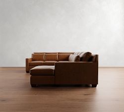 York Square Arm Deep Seat Leather 4-Piece Chaise Sectional (125")