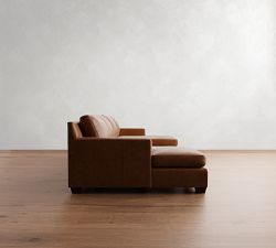 York Square Arm Leather Double Chaise Sectional (112&quot;-132&quot;)