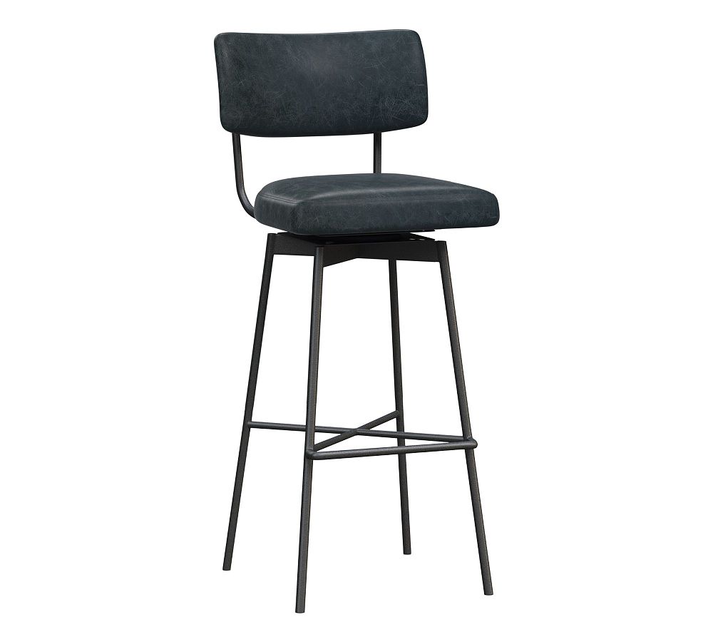 Open Box: Maison Leather Bar Height Swivel Bar Stool, Bronze Legs, Statesville Indigo