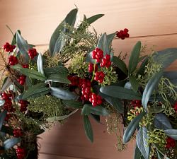 Open Box: Lit Faux Eucalyptus and Berry Wreath &amp; Garland