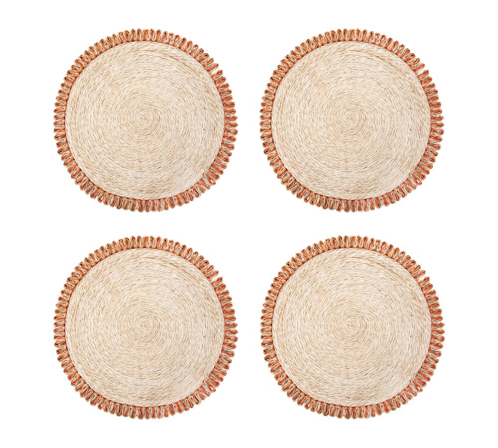 Open Box: Handwoven Round Twirled Edge Placemat, Set of 4 - Orange