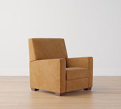 Open Box: Ashby Square Arm Leather Recliner, Polyester Wrapped Cushions, Nubuck Caramel