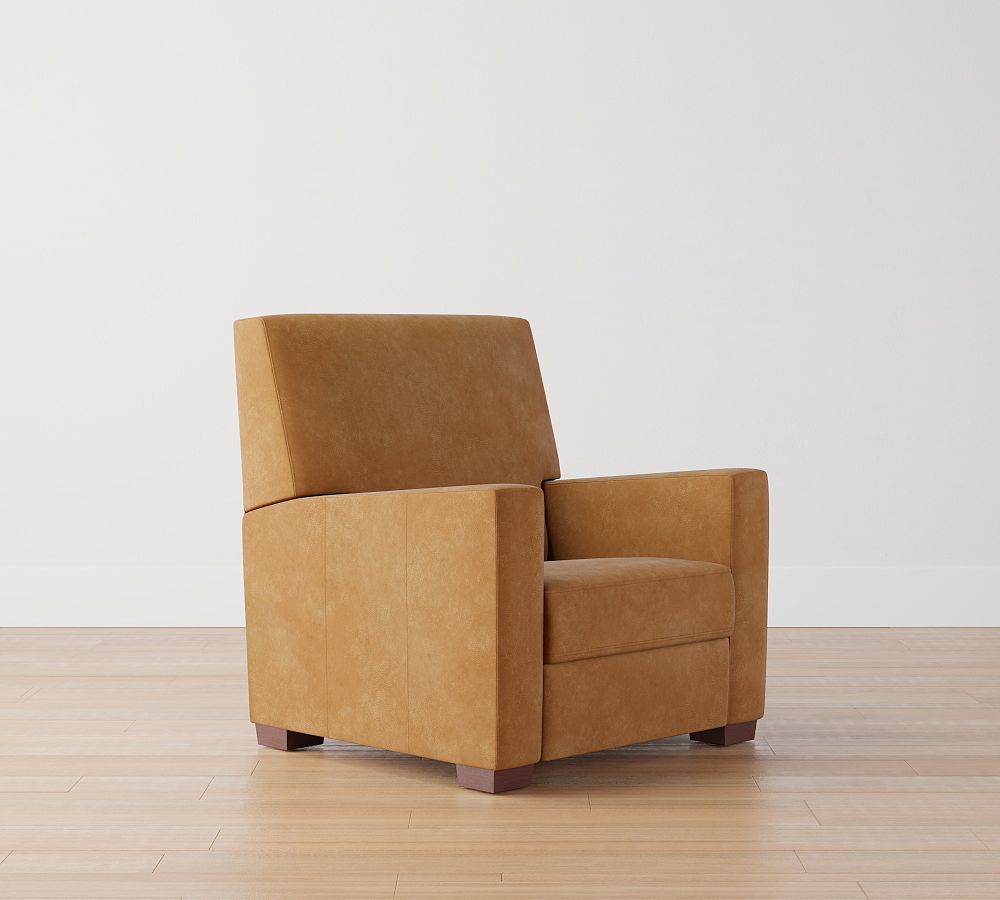 Open Box: Ashby Square Arm Leather Recliner, Polyester Wrapped Cushions, Nubuck Caramel