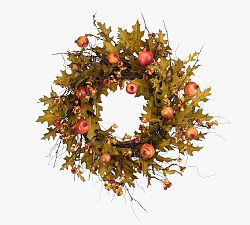 Faux Autumn Leaves & Pomegranate Wreath, 23"
