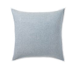 Open Box: Belgian Flax Linen Contrast Flange Sham, Euro, Set of 3 - Chambray/White