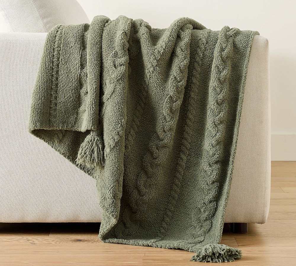 Classic Cable Knit Throw - Loden