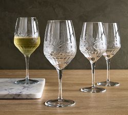 Antique Cut Wine Stem Glasses - Set of 4