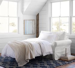 Cameron Roll Arm Slipcovered Twin Sleeper Sofa with Memory Foam Mattress (56")