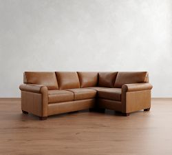 York Roll Arm Leather 3-Piece Sectional (96&quot;)