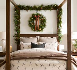 Faux Lit Mixed Greens Wreath &amp; Garland With Bells