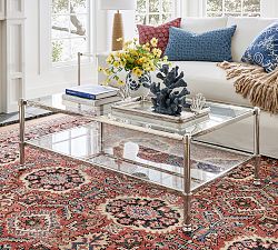 Open Box: Everson Rectangular Glass Coffee Table, 52&quot; - Antique Brass