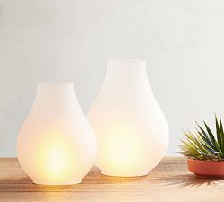 Lit Hand-Blown Frosted Lantern