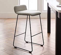 Open Box: Zoe Upholstered Metal Counter Stool (24&quot;) - Basketweave Slub Ash, Black Metal Legs 
