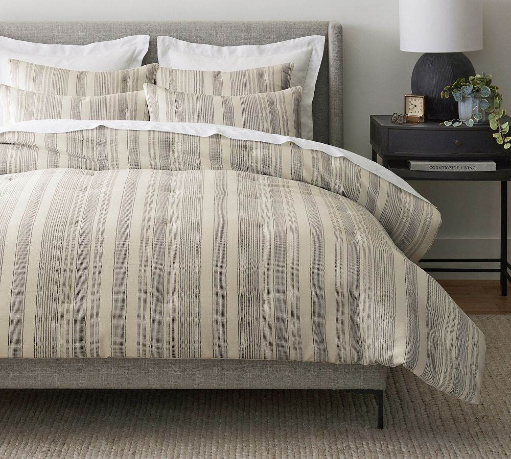 Hawthorn Striped Cotton Comforter - Charcoal