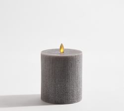 Open Box: Premium Flickering Flameless Wax Pillar Candles - Linen Textured Charcoal
