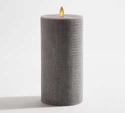 Open Box: Premium Flickering Flameless Wax Pillar Candles - Linen Textured Charcoal