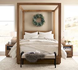 Lit Faux Flocked Pine Wreath &amp; Garland