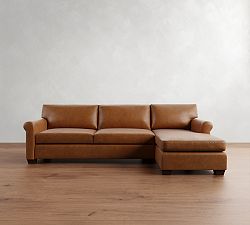 York Roll Arm Leather Chaise Sectional (91&quot;&ndash;121&quot;)