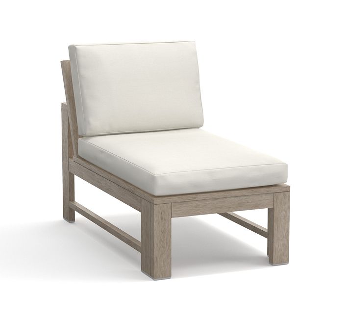 Wooden outdoor single chair with white cushion