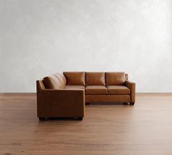 York Square Arm Leather 3-Piece L-Shaped Sectional (94")
