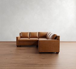 York Square Arm Leather 3-Piece L-Shaped Sectional (94")