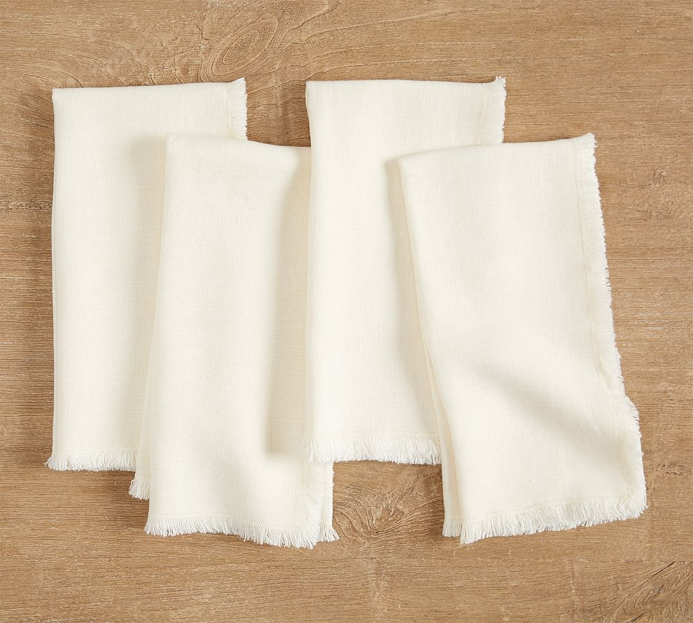 Frayed Oversized Linen Napkins - Set of 4 - Set of 4 - Ivory
