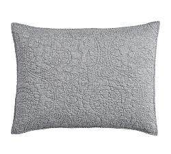 Open Box: Belgian Flax Linen Floral Stitch Quilted Shams, Standard, Set of 2 - Marina