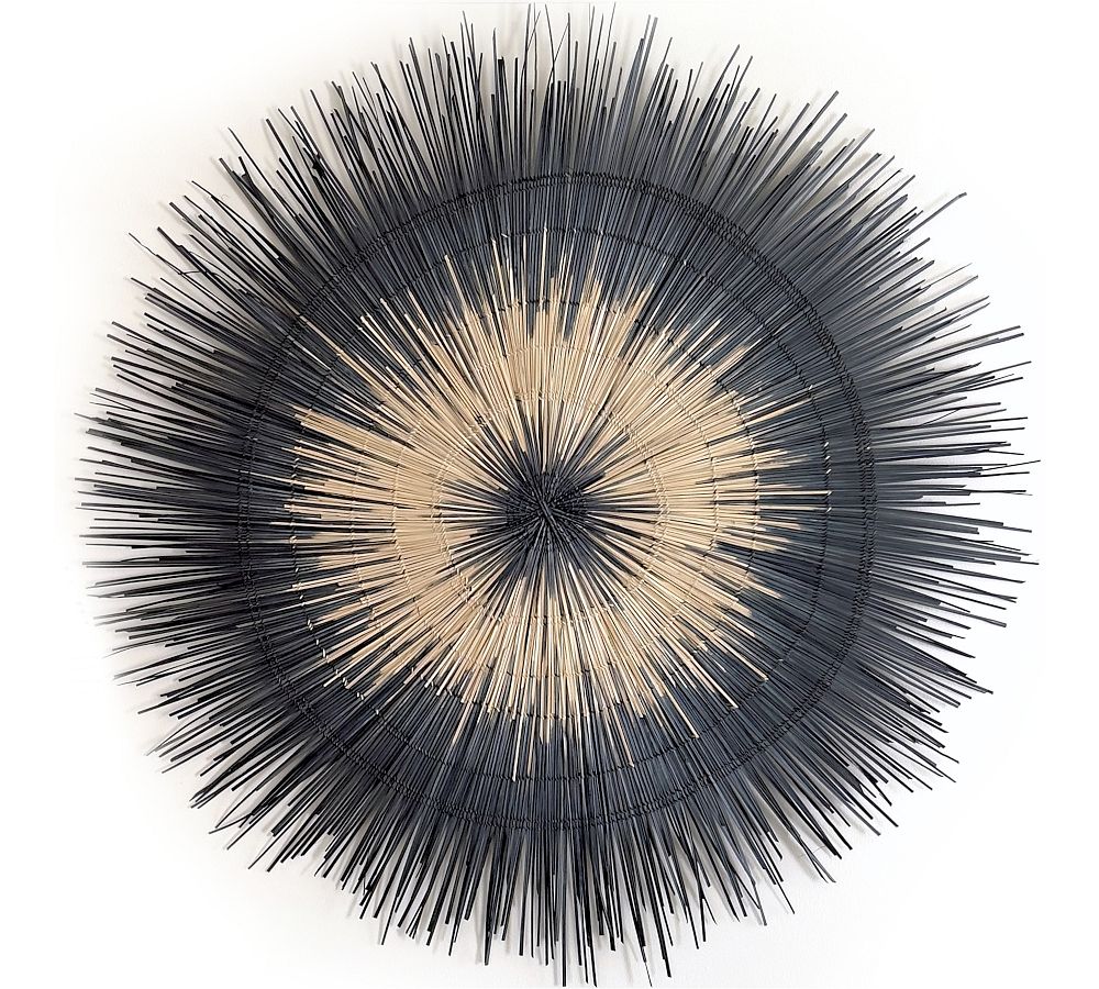Handwoven Black Sun Circle Wall Art - 48"